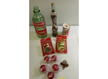 Coca-cola Lot Of 11: Vintage Coke Bottles, Coca-cola Yo-yos, Metal Bottle Opener & Christmas Ornaments