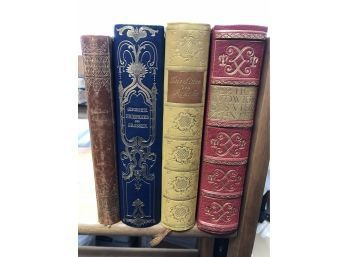 (Lot Of 4) Books With Beautiful Leather Bindings / German Language / Excellent Condition!