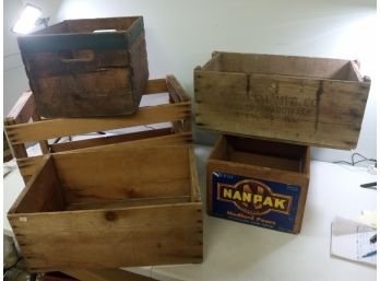 Lot Of 5 Assorted Vintage Wooden Crates