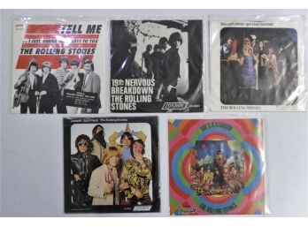 Lot Of 5 Sleeved Vinyl Records, 45s 'the Rolling Stones'