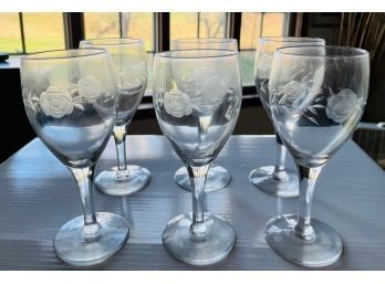 Set Of 6 Floral Design Wine Glasses