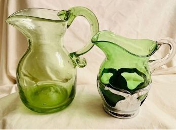 Green Glass Vases One With Chrome Base