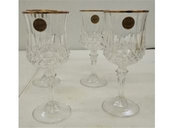 Vintage Cristal D'Arques ' Longchamp' Gold Trim Wine Glasses Set Of 4