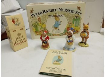 Lot Of 5 Peter Rabbit: Nursery Plate Cup & Bowl Set, Book & 3 Figurines