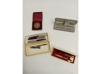 Lot Of Zippo Pens & Misc. Pens And Medallion