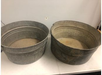 Pair Of Large Galvanized Metal Wash Tubs, Round