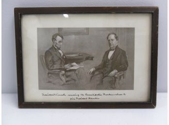 Framed Photo Of President Lincoln & Vice President Hamlin, Emancipation Proclamation