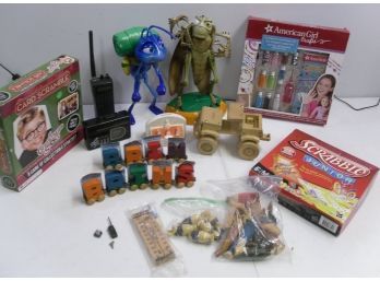 Lot Of Misc. American Girl Crafts, Wooden Truck, Scrabble Jr..,& Card Game,  Misc. Toys & Figurones