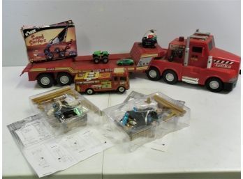 Lot Of Toys: Large Truck With Trailer, Vintage Firetruck, Unopened Toy Figures & Misc. Other Toys