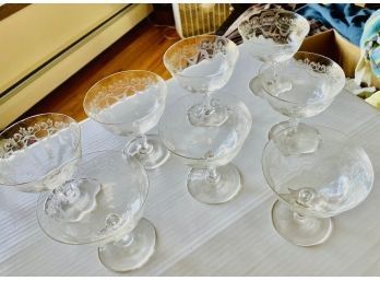 Champagne Or Fruit Glasses - Crystal With Beautiful Etched Design