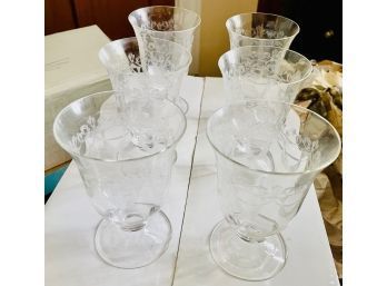 Set Of 7 Crystal Water Goblets - Beautiful Etched Design