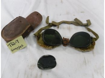 Vintage Military Goggles In Leather Case
