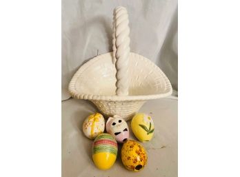 Ceramic Basket With Decorative Easter Eggs