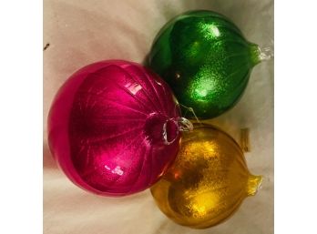 Beautiful Brightly Colored Ornaments In Gold, Pink And Green
