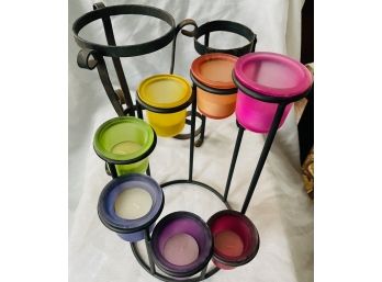 Candle Holders 2 Wrought Iron For Pillars And 1 Votive Candle Stand Multicolored