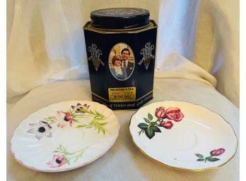 Prince Charles And Lady Diana Tea Tin And Two Saucers From England Royal Vale And Shelley