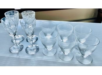 4 Crystal And 6 Glass Brandy Sniffers