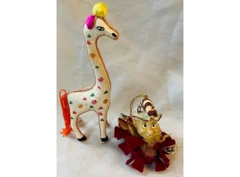 Vintage Katherine Jester Ornament And Polka Dotted Giraffe Ornament