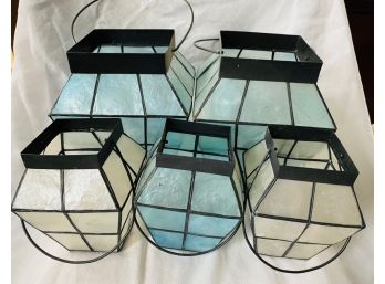 Lanterns With Thin Stained Glass Two Large And 3 Small