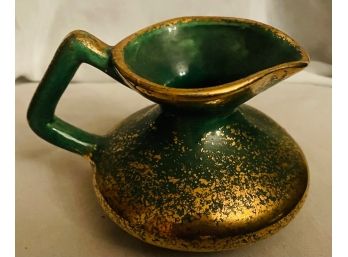 Small Metal Green And Gold Toned Pitcher Signed By Yong 301