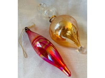 (Lot Of 2) Blown Glass Ornaments Pink And Gold