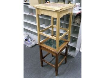 Pair Of Tiger Maple Side Tables With Marble Tops