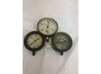 Lot Of Three Steam Gages Gauges, Great Sizes And Conditions, All USA
