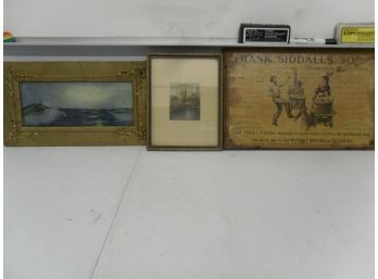 Three Art Pieces - Nutting Picture, Vintage Ad And Nautical Scene