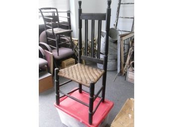 Antique Highback Chair With Woven Seat