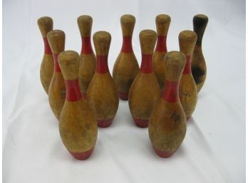 Set Of 11 Vintage Wooden Toy Bowling Pins
