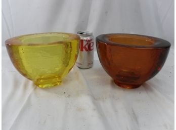 Pair Of Heavy Art Glass Bowls