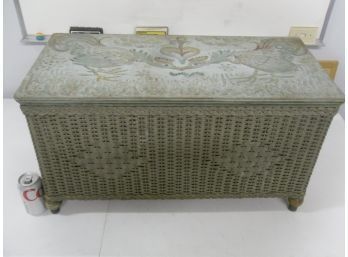 Folk Art Style Hand Painted Wicker Chest