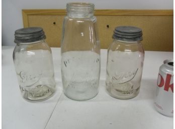 Pair Of Vintage Glass Canning Jars And One More Modern