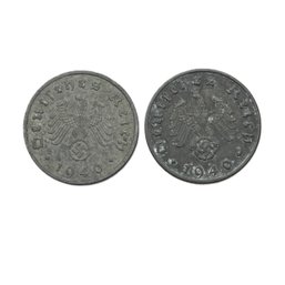 Two 1940 German WW2 Third Reich 10 Reichspfennig Zinc Coin