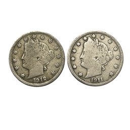 1911 And 1912 Liberty V Nickel US Coin