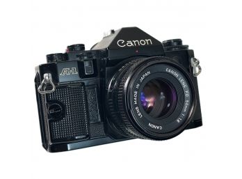 Black Canon A-1 SLR 35mm Film Camera W/ 50mm F1.8 FD Lens