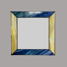 Blue And Yellow Leaded Stained Glass Square Wall Mirror