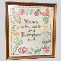 Framed Vegetable Needlepoint, 'Yours Is The Earth And Everything In It'