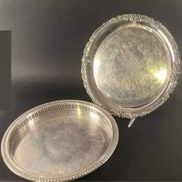 Two Round Silver Plate Serving Trays