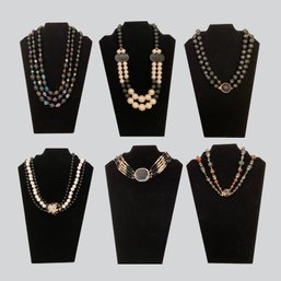 Collection Of 6 Black And White Multi-strand Statement Necklaces