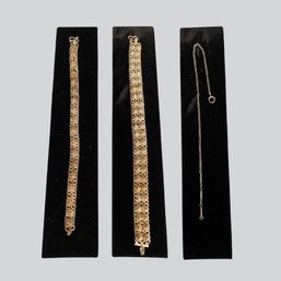 Collection Of Vintage Gold And Silver Tone Bracelets With One 14K Gold Chain