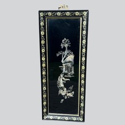 Asian Black Lacquer Wall Panel With Mother Of Pearl Inlay