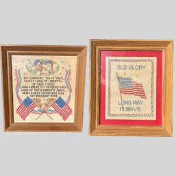Two Americana Framed Needlepoints, 'Old Glory' And 'My Country Tis Of Thee'