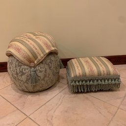 Upholstered And Fringed Pouf And Footstool, Modern