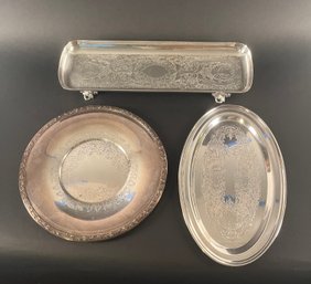 Three Silver Plate Serving Trays All With Embossed Decoration