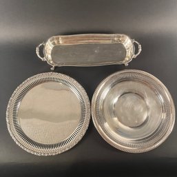 Three Silver Plate Serving Trays (One Marked B. Rogers Silver Co.)