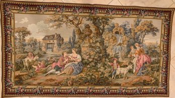 Point Genre Gobelins 18th Century Style Tapestry Of Repos Fontaine, Modern Reproduction