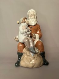Porcelain Christmas Santa Holding  Boy On Lap, Made By Nadal, Spain