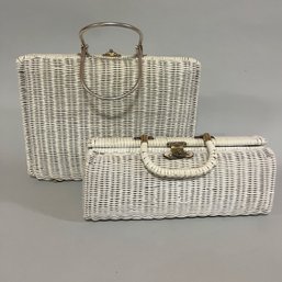 Two Vintage White Wicker Handbags, C 1960s