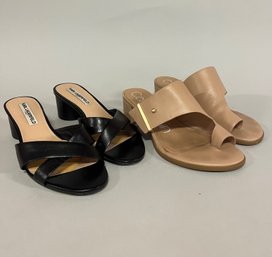 Two Pairs Of Designer Low-heeled Sandals By Karl Lagerfeld And Calvin Klein